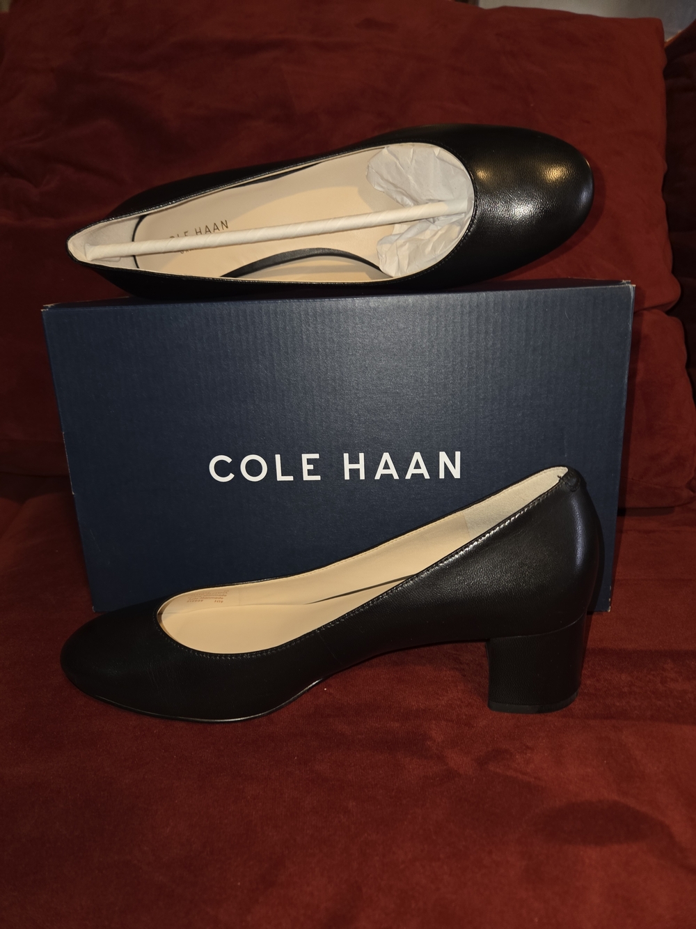 Cole Haan Black Leather Mid-Heel Pumps